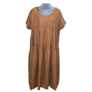 Rylee + Cru Vienna Brown Tiered Linen Midi Dress size small